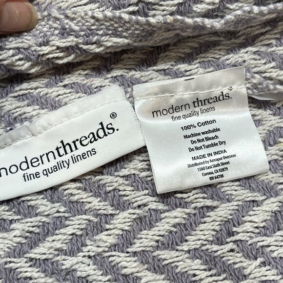 Modern Threads Tassel Throw Blanket Set Of 2 Purple Chevron Lilac 100% Cotton - Picture 6 of 7